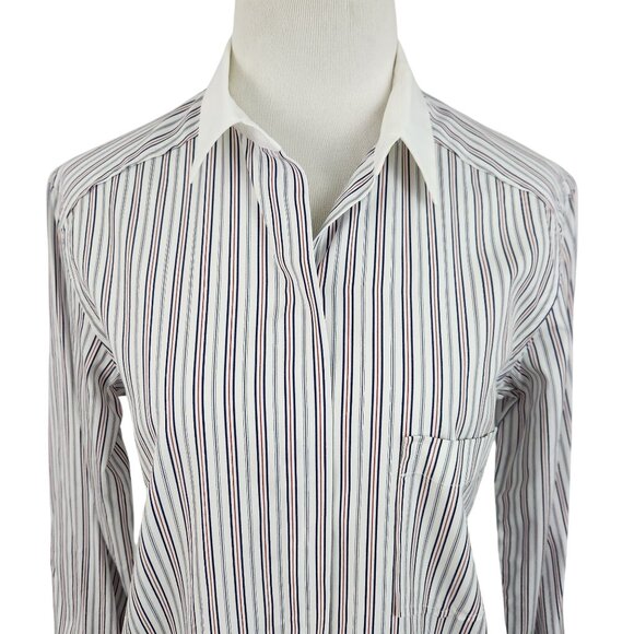 Theory Top Women's Large Long Sleeve Button Down Stripped Hidden Button Placket - Picture 6 of 14